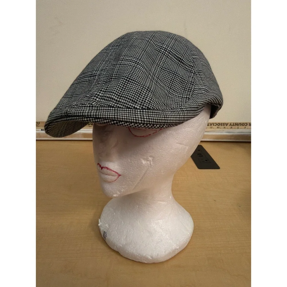 Signatures Mens Houndstooth Flat Cap Black White Ivy Scally Hat Mesh Lined